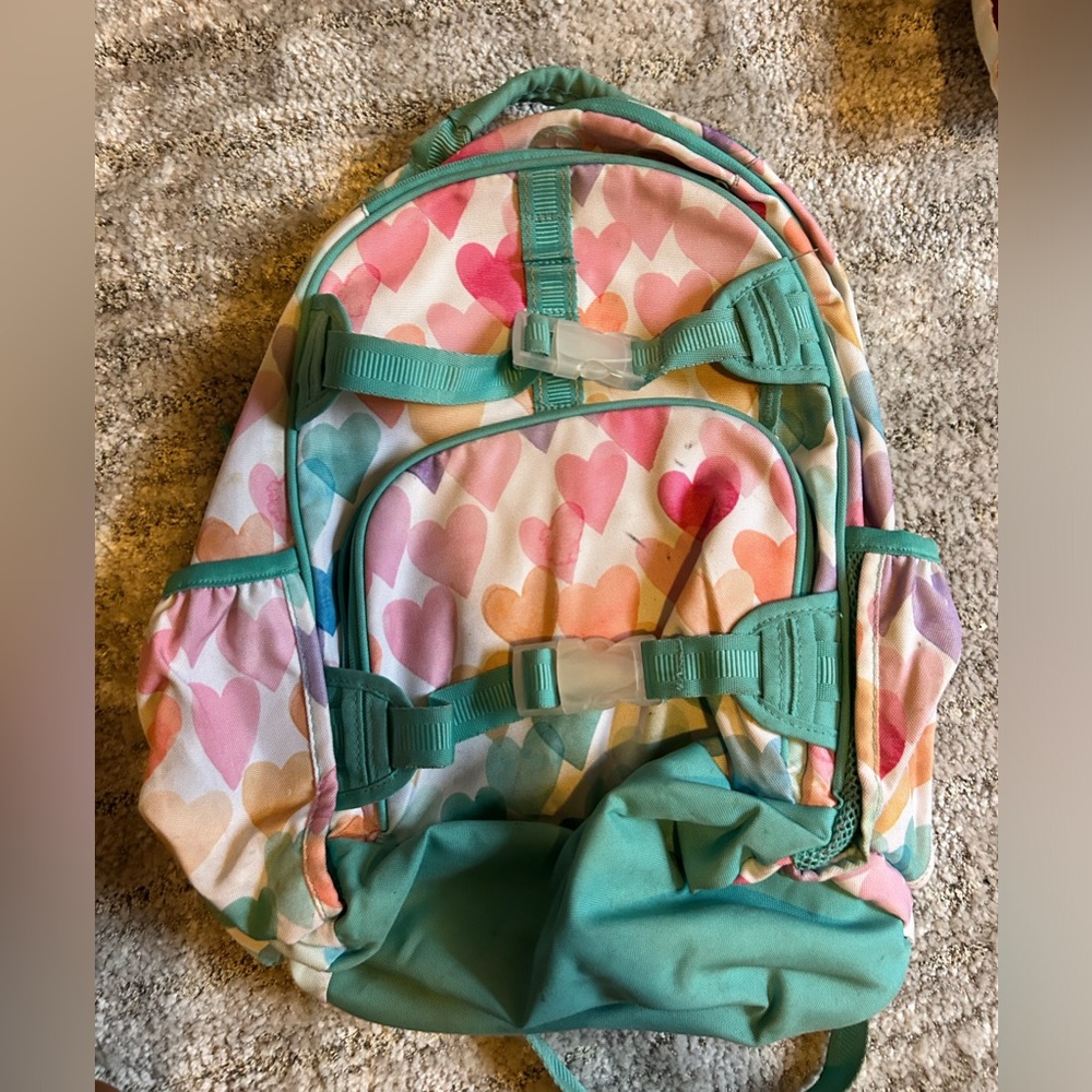 Pottery Barn Kids McKenzie Aqua Hearts Large Backpack 🎒